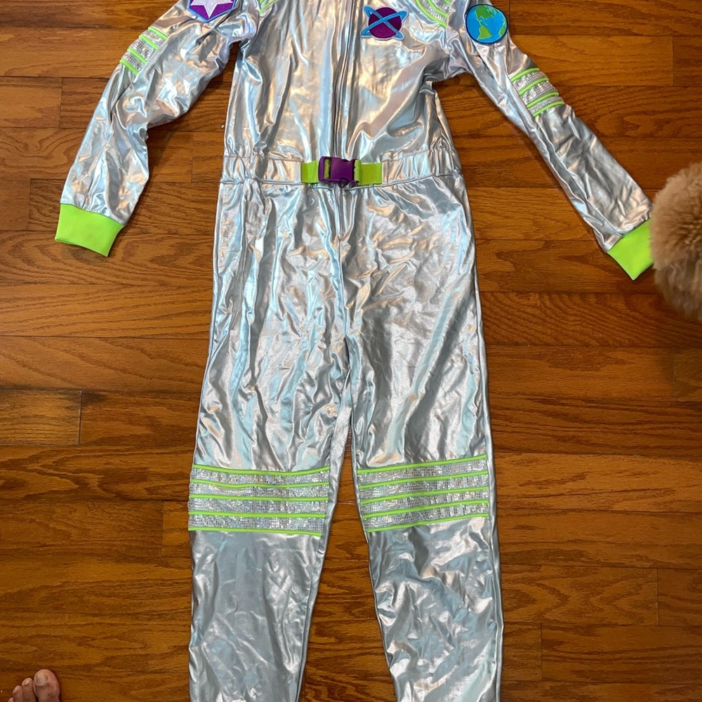 Silver Space-Themed Jumpsuit with Green Accents